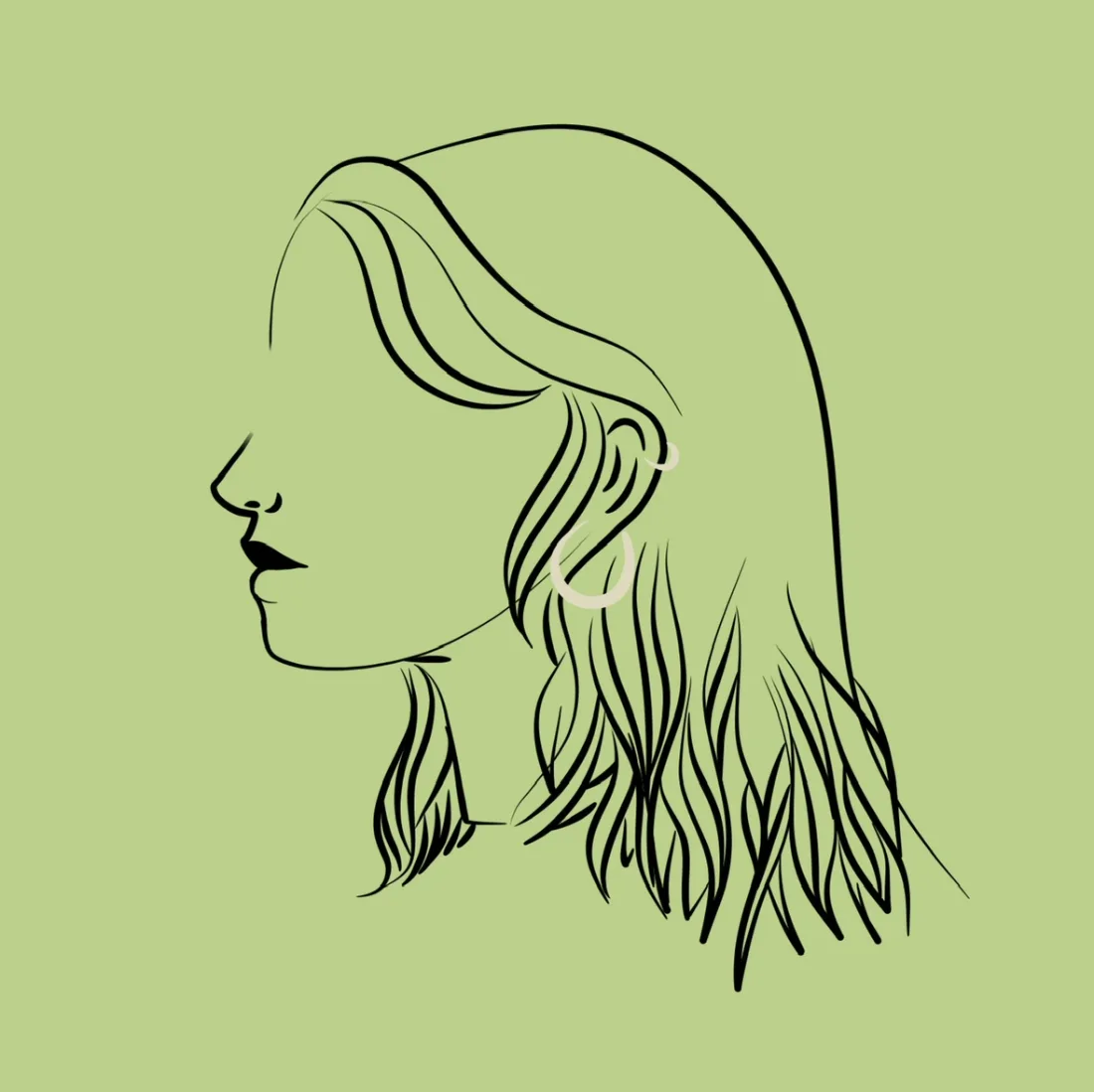 Profilo con capelli lunghi su fondo verde
