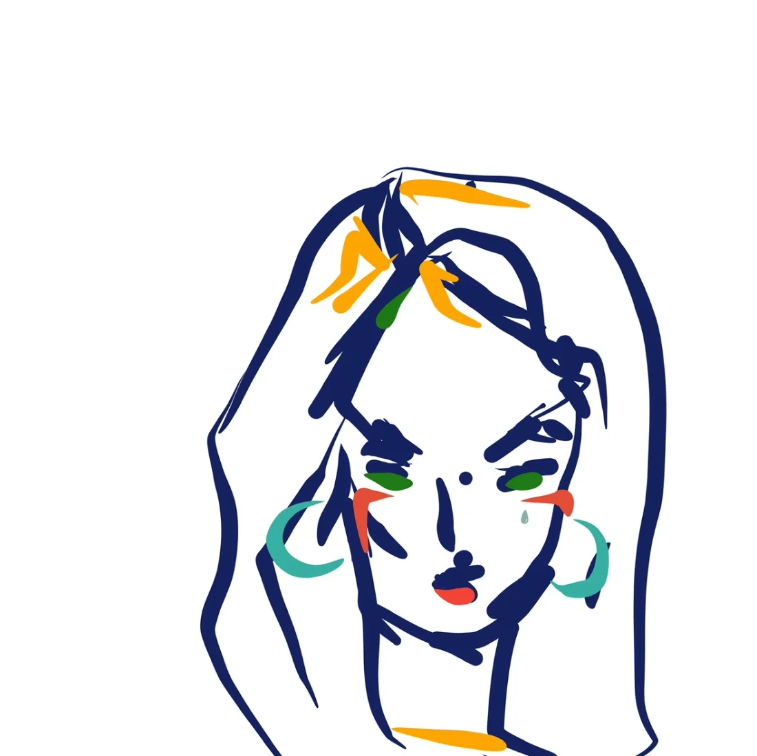 Volto a linee blu con orecchini turchesi